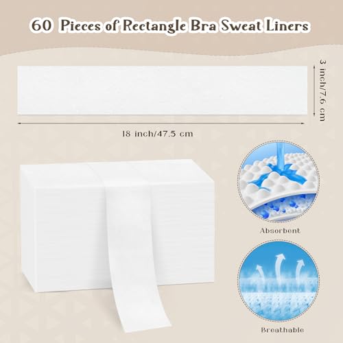 YLOLUL 60 Pcs Disposable Bra Liners 18x3 Inch Rectangle Under Bra Pads Bra Liners to Absorb Sweat Under Breasts Under Bra Sweat Liners for Women Sweating Supplies - Image 2