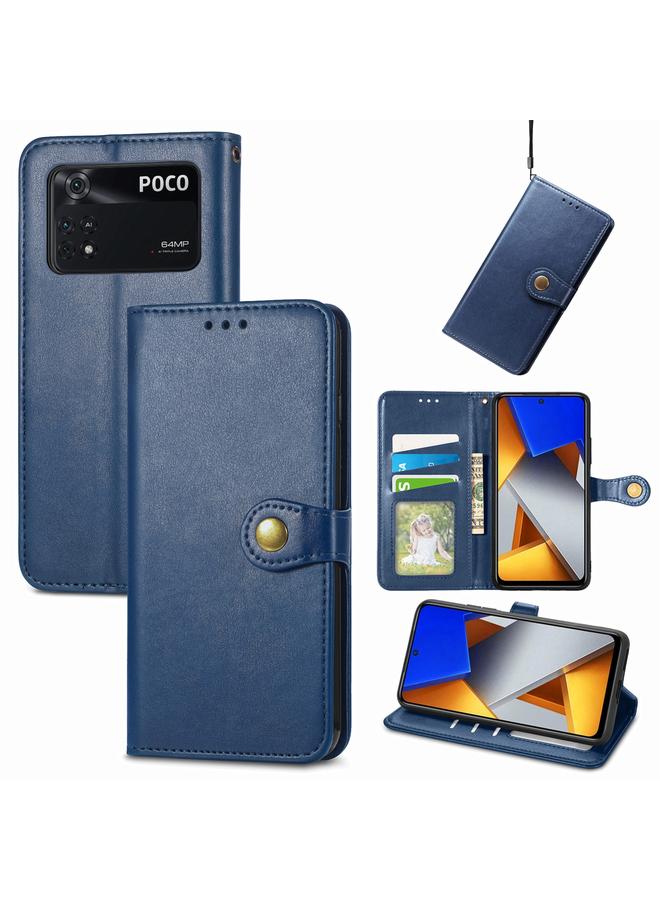 Case For Xiaomi Poco M4 Pro Retro Solid Color Buckle Leather Phone Case