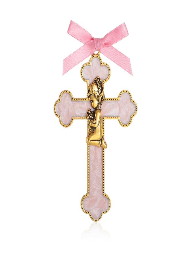 KOMI Baptism Gifts for Girls Pink Enamel Baby Wall Cross Christening Gifts Praying Girl Cross Christening and Dedication Baptismal Gifts from Godmother - Image 1