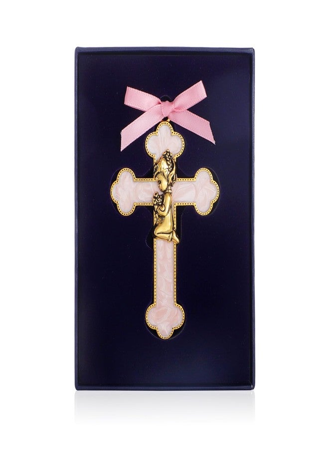 KOMI Baptism Gifts for Girls Pink Enamel Baby Wall Cross Christening Gifts Praying Girl Cross Christening and Dedication Baptismal Gifts from Godmother - Image 2