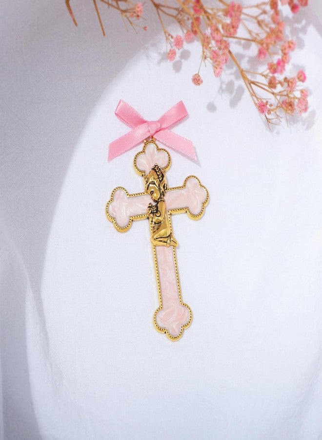 KOMI Baptism Gifts for Girls Pink Enamel Baby Wall Cross Christening Gifts Praying Girl Cross Christening and Dedication Baptismal Gifts from Godmother - Image 5
