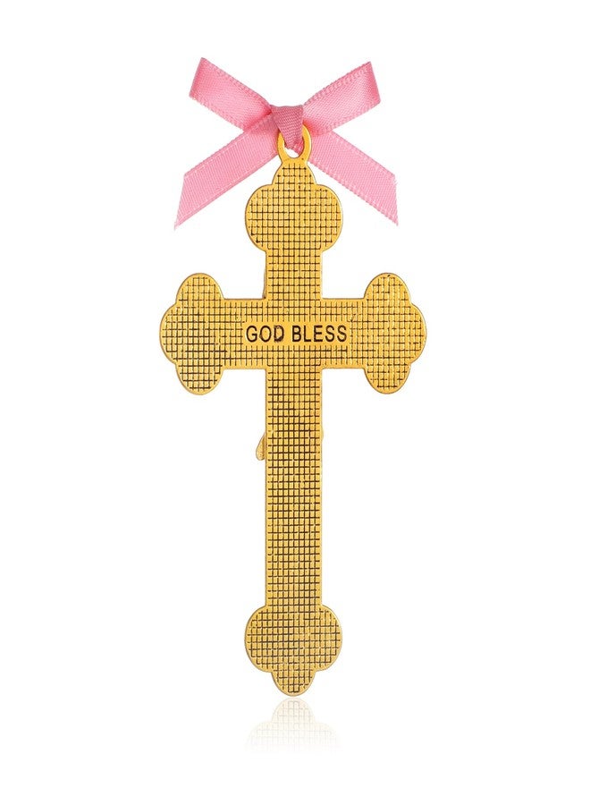 KOMI Baptism Gifts for Girls Pink Enamel Baby Wall Cross Christening Gifts Praying Girl Cross Christening and Dedication Baptismal Gifts from Godmother - Image 3
