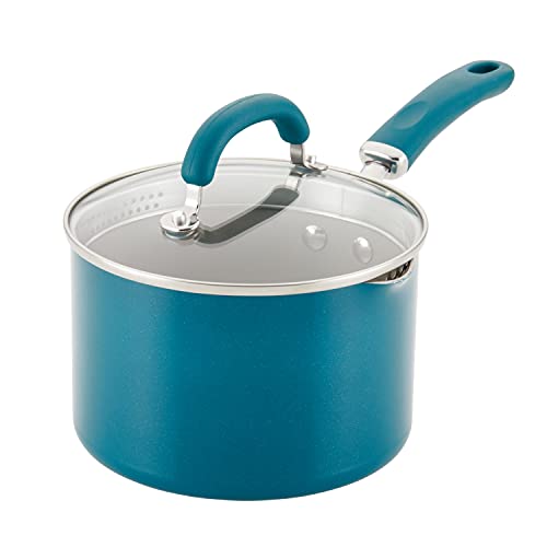 Rachael Ray 12020 Create Delicious Nonstick Sauce Pan  Saucepan with Straining and Lid 3 Quart  Teal Shimmer