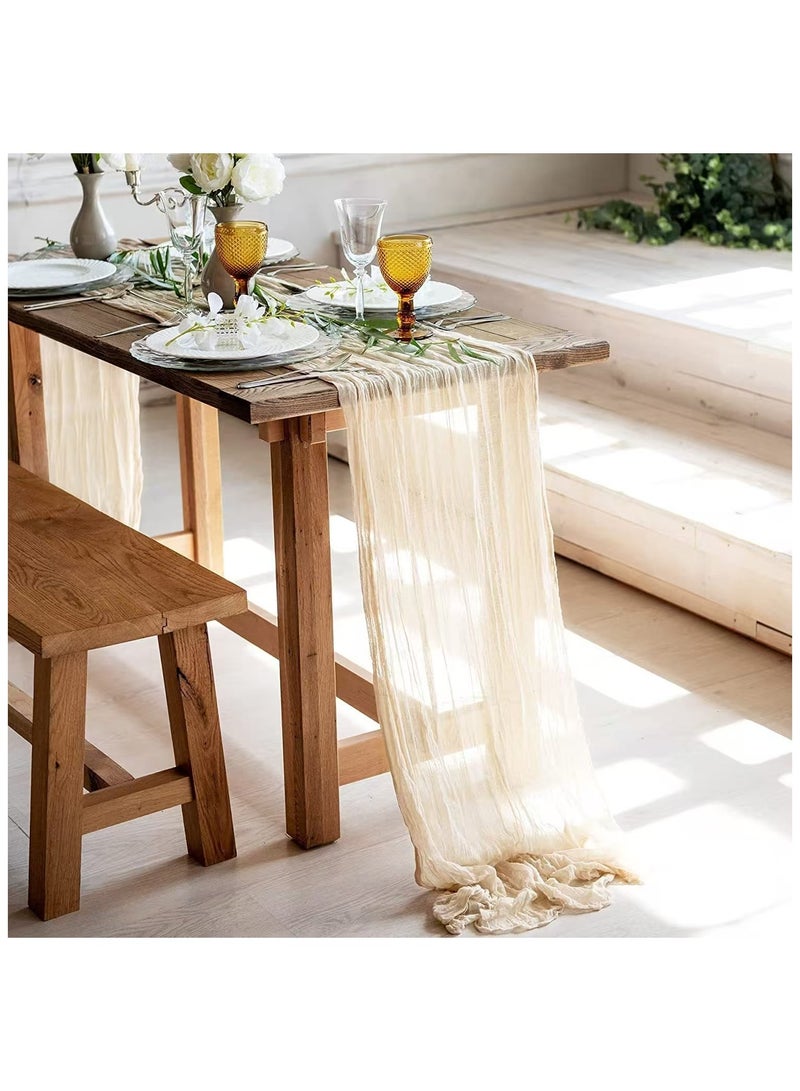 DELGREEN Table Runner, 90 x 400 cm Boho Gauze Table Decor, Translucent Tablecloth for Wedding Reception Bridal Shower Party Decoration Table Centerpiece Translucent Table Runner - Image 1
