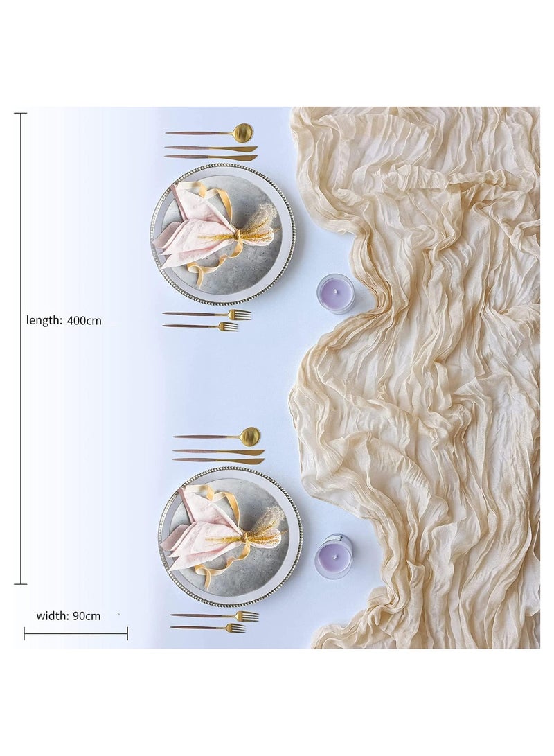 DELGREEN Table Runner, 90 x 400 cm Boho Gauze Table Decor, Translucent Tablecloth for Wedding Reception Bridal Shower Party Decoration Table Centerpiece Translucent Table Runner - Image 2