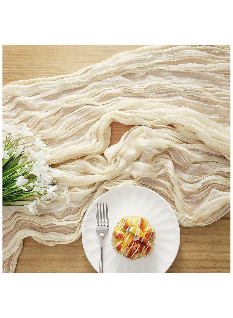 DELGREEN Table Runner, 90 x 400 cm Boho Gauze Table Decor, Translucent Tablecloth for Wedding Reception Bridal Shower Party Decoration Table Centerpiece Translucent Table Runner - Image 3