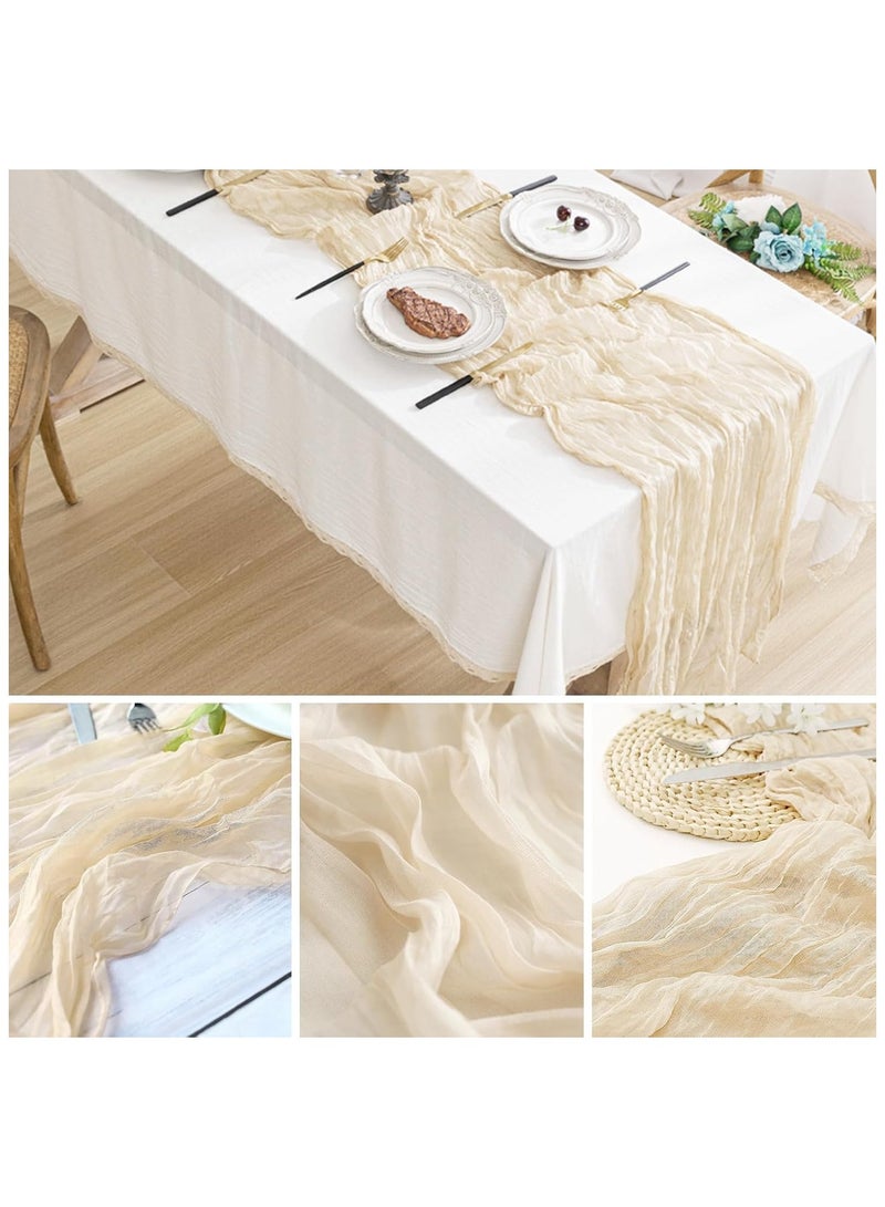 DELGREEN Table Runner, 90 x 400 cm Boho Gauze Table Decor, Translucent Tablecloth for Wedding Reception Bridal Shower Party Decoration Table Centerpiece Translucent Table Runner - Image 5