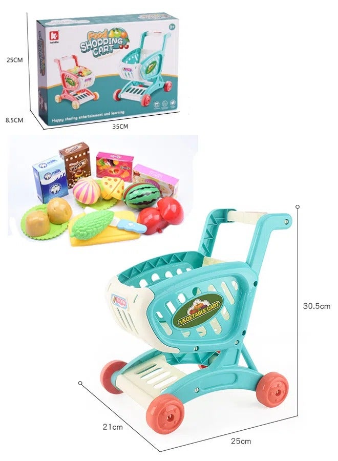 36-piece shopping cart toy set, children's pushcart toy, simulated shopping cart, role play toy, children's toy (blue) - Image 2