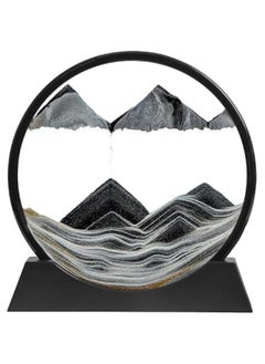 Moving Sand Art, Sand Art Liquid Motion, 3D Deep Sea Landscape Liquid Motion, Round Glass Sand Art Frame Display, Sand Relaxing Gift for Kids & Adults, Home Office Work Desk Decor(12Inch, Black)