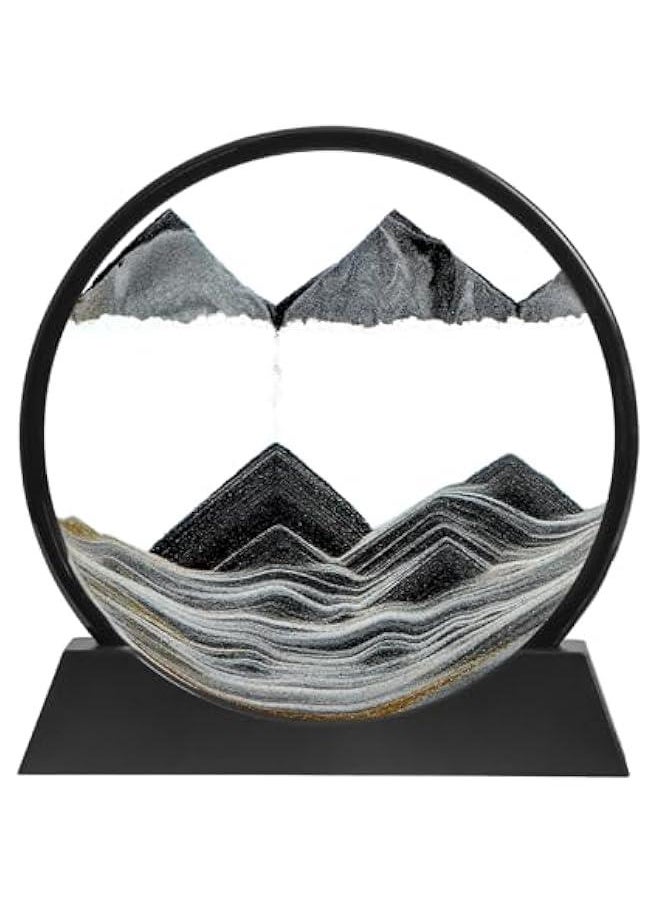 Generic - Moving Sand Art, Sand Art Liquid Motion, 3D Deep Sea Landscape Liquid Motion, Round Glass Sand Art Frame Display, Sand Relaxing Gift for Kids & Adults, Home Office Work Desk Decor(12Inch, Black) - Image 1