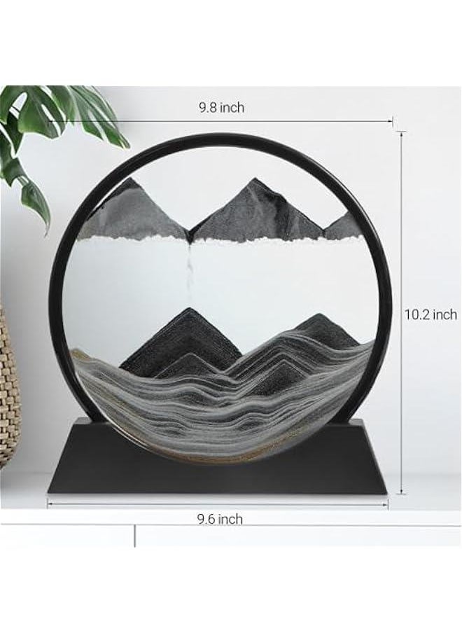 Generic - Moving Sand Art, Sand Art Liquid Motion, 3D Deep Sea Landscape Liquid Motion, Round Glass Sand Art Frame Display, Sand Relaxing Gift for Kids & Adults, Home Office Work Desk Decor(12Inch, Black) - Image 1