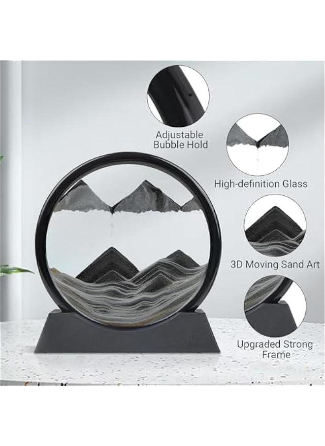 Generic - Moving Sand Art, Sand Art Liquid Motion, 3D Deep Sea Landscape Liquid Motion, Round Glass Sand Art Frame Display, Sand Relaxing Gift for Kids & Adults, Home Office Work Desk Decor(12Inch, Black) - Image 1