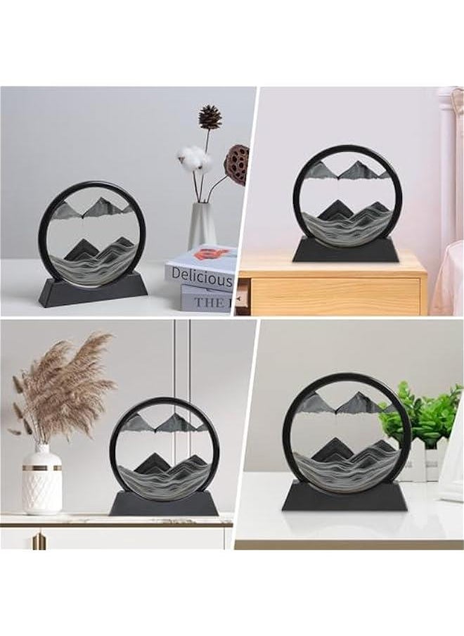 Generic - Moving Sand Art, Sand Art Liquid Motion, 3D Deep Sea Landscape Liquid Motion, Round Glass Sand Art Frame Display, Sand Relaxing Gift for Kids & Adults, Home Office Work Desk Decor(12Inch, Black) - Image 1
