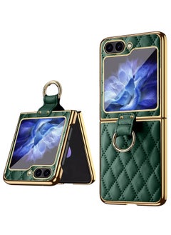 Samsung Galaxy Z Flip 6 Case Soft Diamond Pattern Leather and Decorative Ring Folding Mobile Phone Case Simple Atmosphere Slim and Stylish Durable Anti-Fingerprint Green