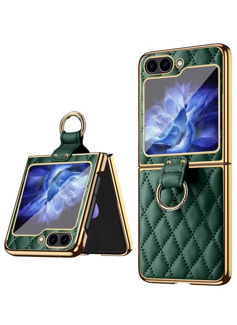 Generic - Samsung Galaxy Z Flip 6 Case Soft Diamond Pattern Leather and Decorative Ring Folding Mobile Phone Case Simple Atmosphere Slim and Stylish Durable Anti-Fingerprint Green - Image 1