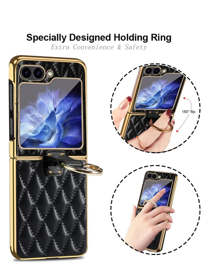 Generic - Samsung Galaxy Z Flip 6 Case Soft Diamond Pattern Leather and Decorative Ring Folding Mobile Phone Case Simple Atmosphere Slim and Stylish Durable Anti-Fingerprint Green - Image 1
