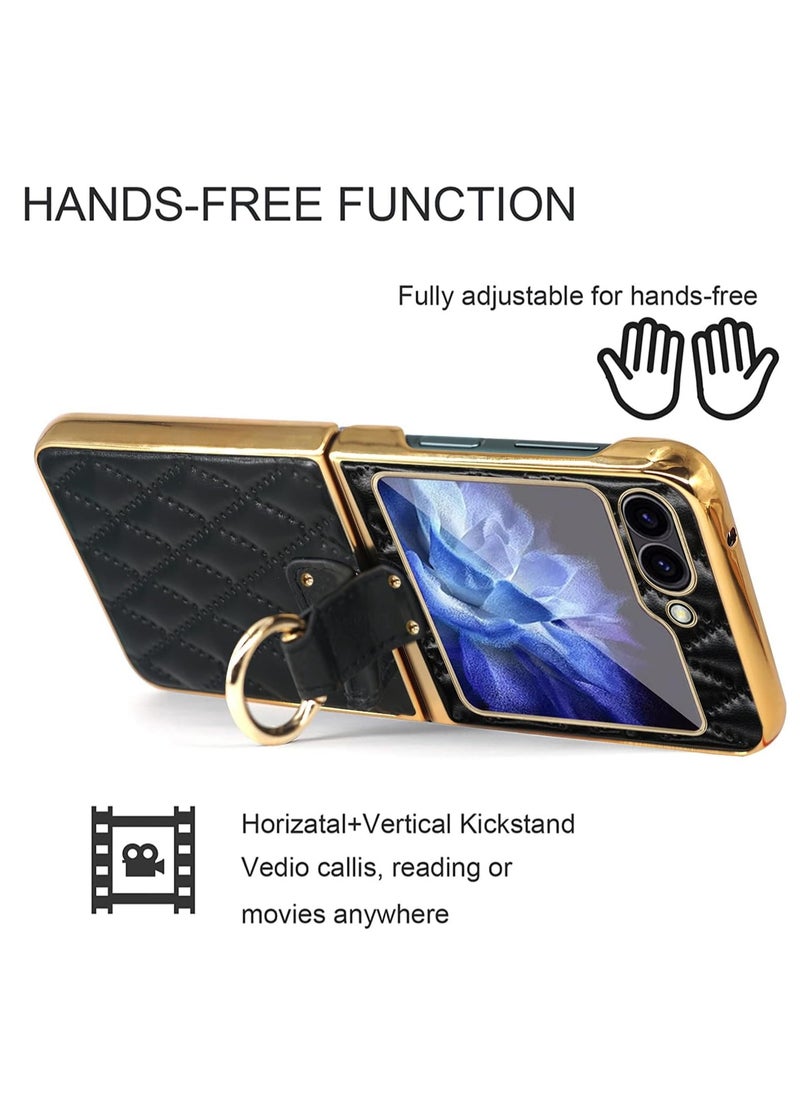 Generic - Samsung Galaxy Z Flip 6 Case Soft Diamond Pattern Leather and Decorative Ring Folding Mobile Phone Case Simple Atmosphere Slim and Stylish Durable Anti-Fingerprint Green - Image 1