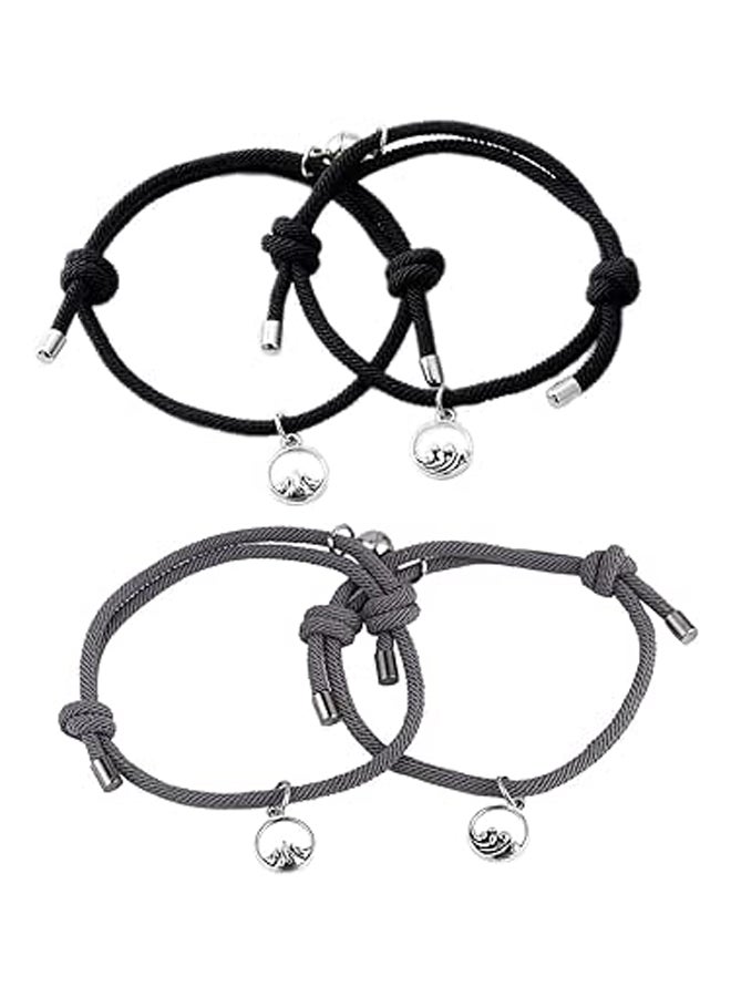 COLORFUL BLING 4Pcs Moutain and Ocean Couple Magnetic Bracelets Set Handmade Braided Rope Mutual Attraction Bracelet for Lover Boyfriend Girlfriend, metal string, alloy,  - Image 1