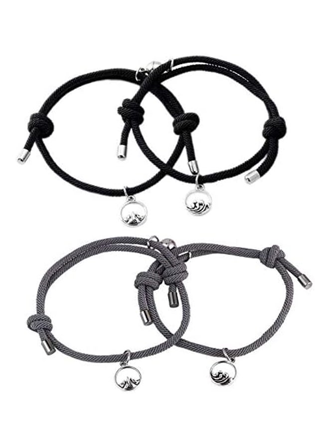 COLORFUL BLING 4Pcs Moutain and Ocean Couple Magnetic Bracelets Set Handmade Braided Rope Mutual Attraction Bracelet for Lover Boyfriend Girlfriend, metal string, alloy,  - Image 2