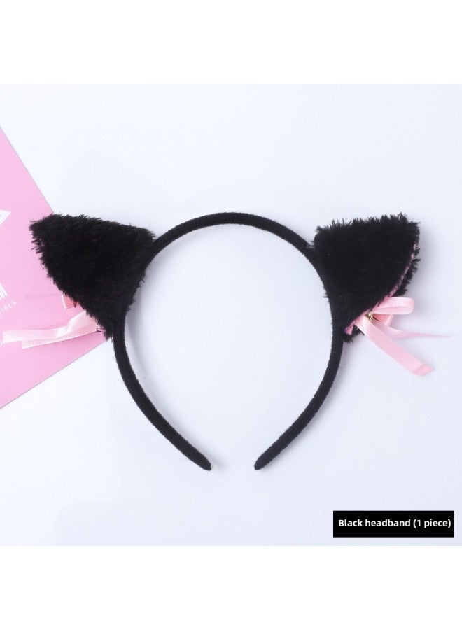 Cat Cos Props Cat Hair Hoop Cat Paw Gloves Cat Tail Cute Cat Costume Props Set-Color:F-33 Black Headband 1  - Image 1