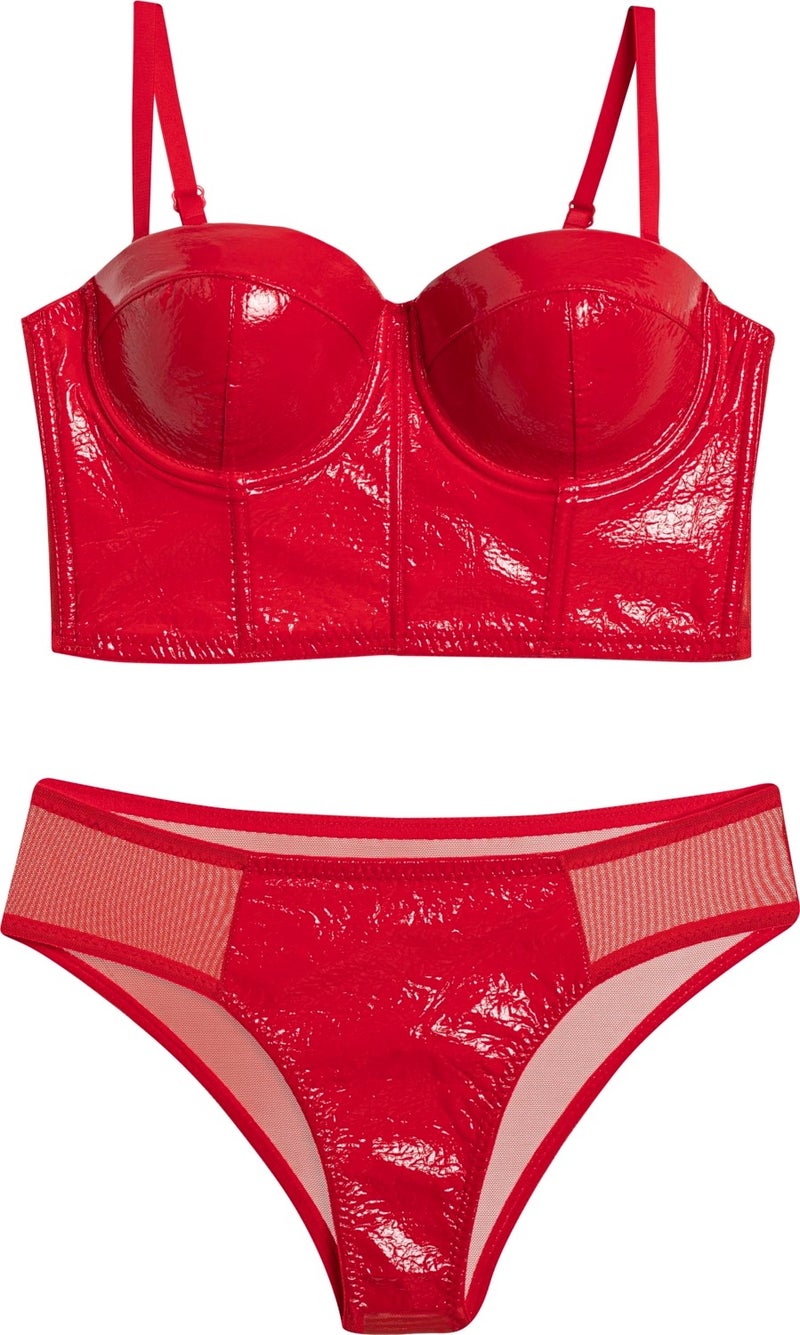 Shiny Padded Red Leather Bustier Set (680T)