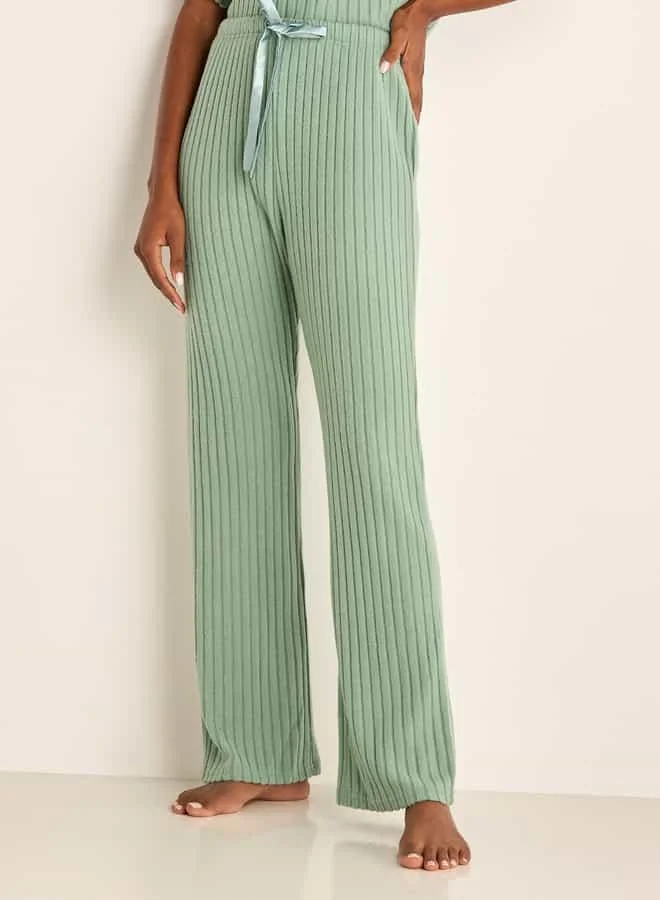 Splash FAV Ribbed V-neck Top and Elasticated Pyjama Set