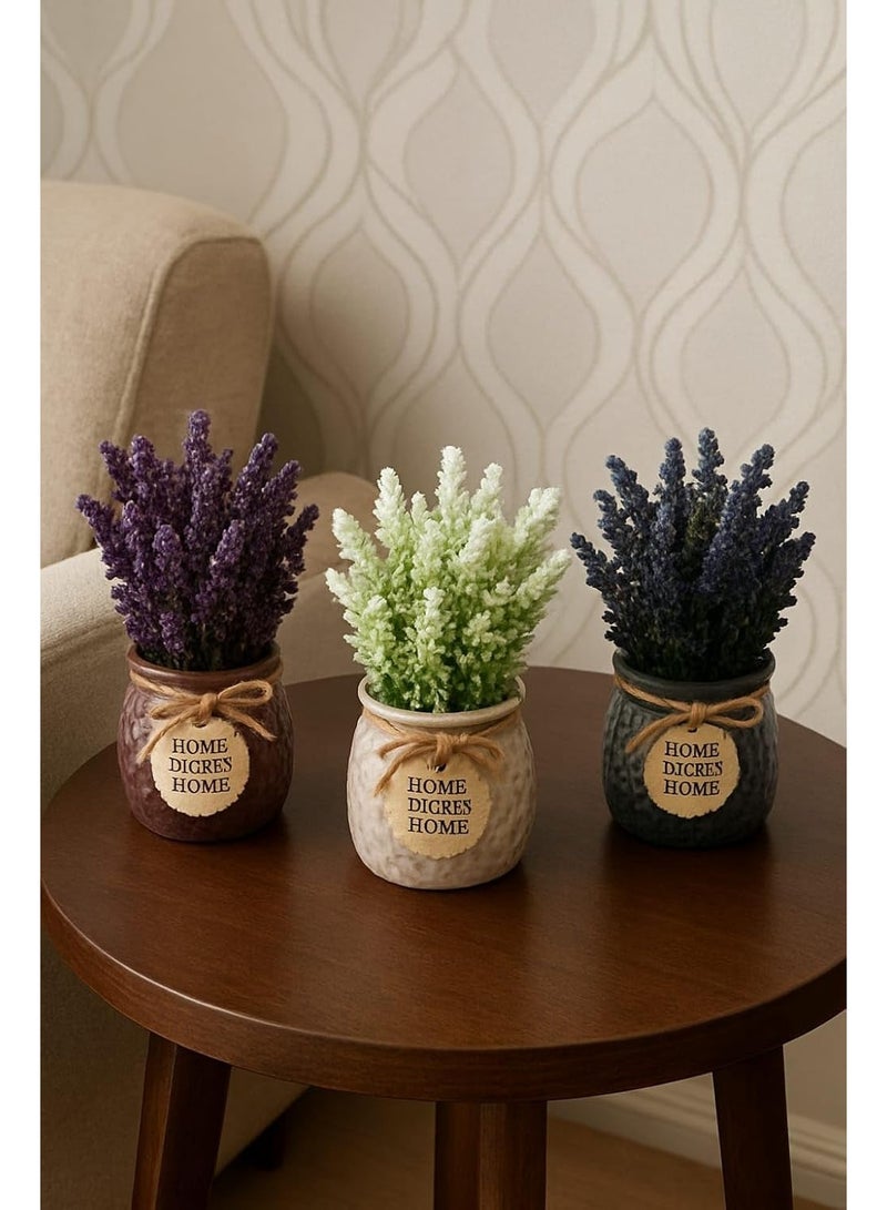 Artificial Mini Lavender Flower with Ceramic Pots Small Fake Decorative Item for Home Office Bathroom Kitchen Table Decor (Set of 3) - Image 5