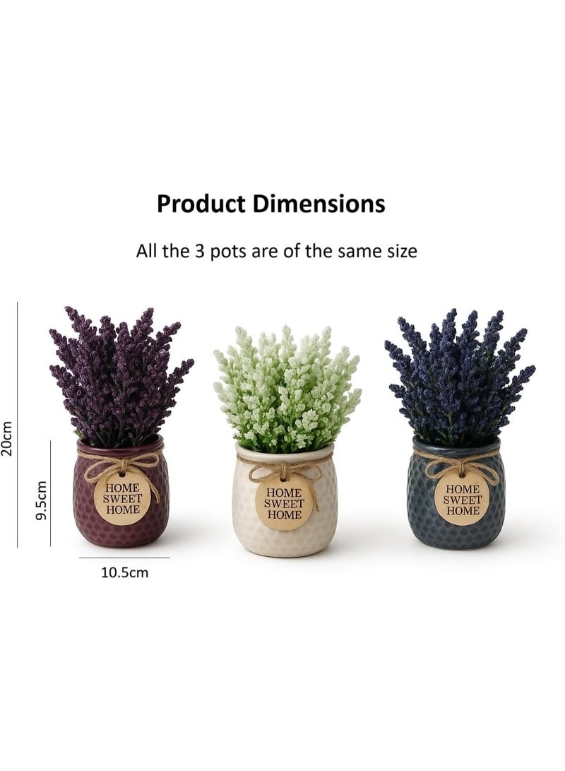 Artificial Mini Lavender Flower with Ceramic Pots Small Fake Decorative Item for Home Office Bathroom Kitchen Table Decor (Set of 3) - Image 3