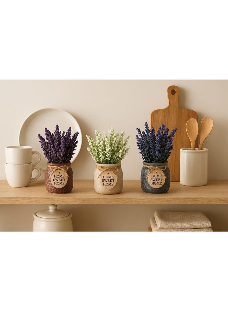 Artificial Mini Lavender Flower with Ceramic Pots Small Fake Decorative Item for Home Office Bathroom Kitchen Table Decor (Set of 3) - Image 4