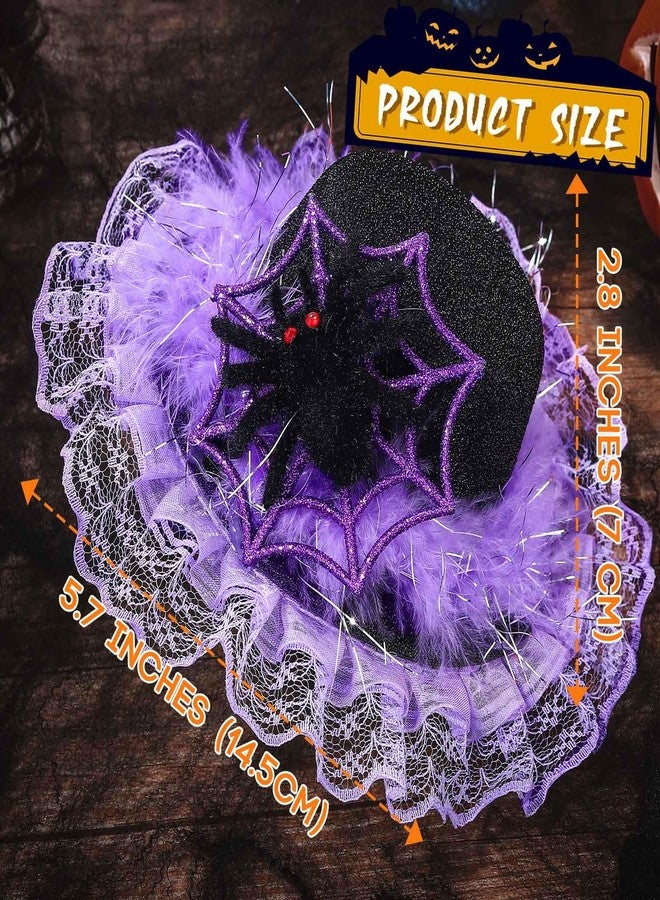 Bohend Light-up Mini Top Hat for Women Sparkly Halloween Tiny Spider Hair Clip Purple Lace Cosplay Fascinator (Purple-Spider) - Image 5
