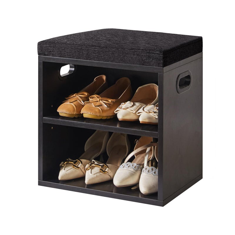 YMYNY Shoe Storage Bench with Cushion 2 Tier Shoe Rack with Padded Seat Adjustable Shoe Organizer Cabinet for Entryway Living Room Hallway Closet Bedroom 154L11W1654H Black UHBD028B