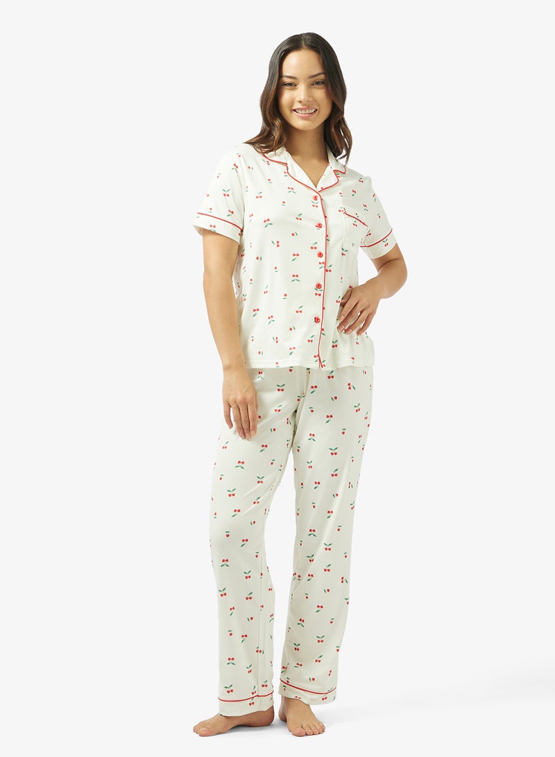 جينجر طقم بيجامة وقميص بأزرار وطبعة زهور - Image 1