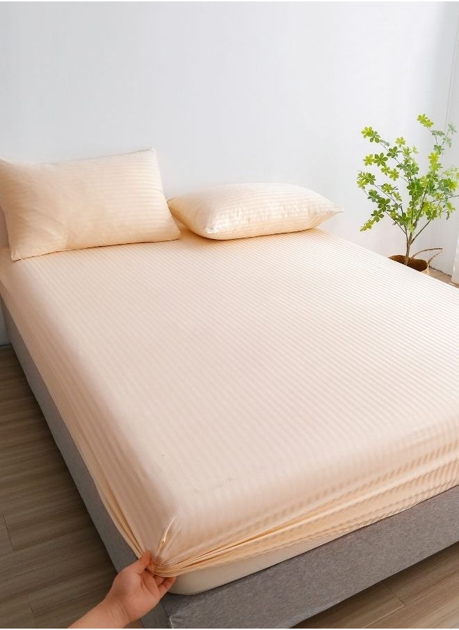 LUNA Home - Premium King Size 6Piece Bedding Set Without Filling Cream  Satin Striped Design - Image 1