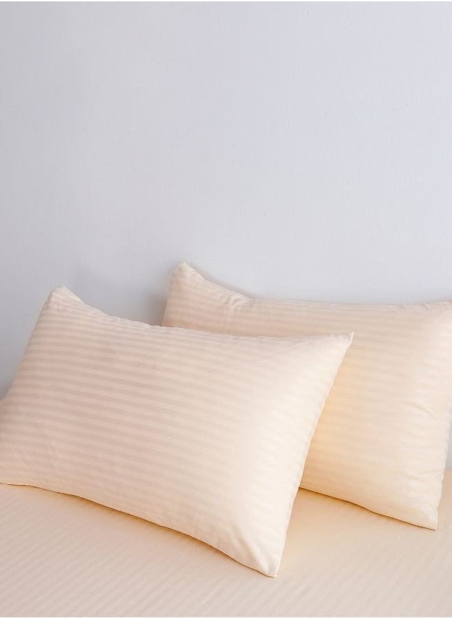 LUNA Home - Premium King Size 6Piece Bedding Set Without Filling Cream  Satin Striped Design - Image 1