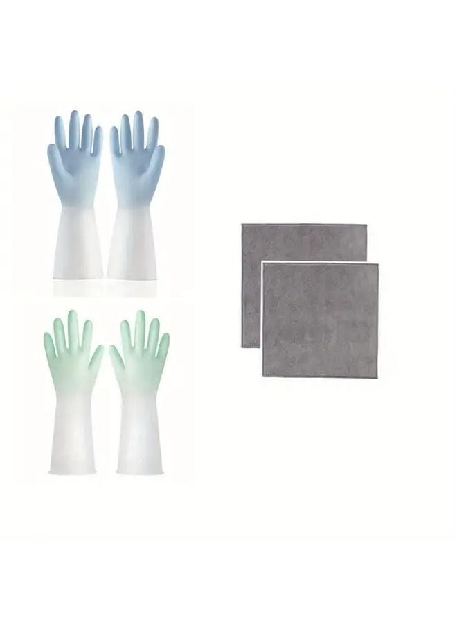 2 Pairs Latex Kitchen Gloves Non Slip Ergonomic Design Includes 2 Wipes Light Blue White - Image 1