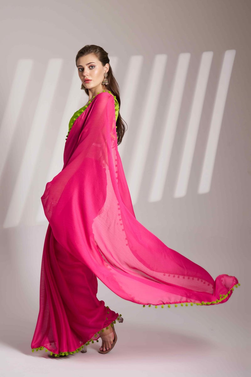 Shiv Textiles Women's Chiffon Lace Border Saree(KLIS-925-PINK) - Image 2