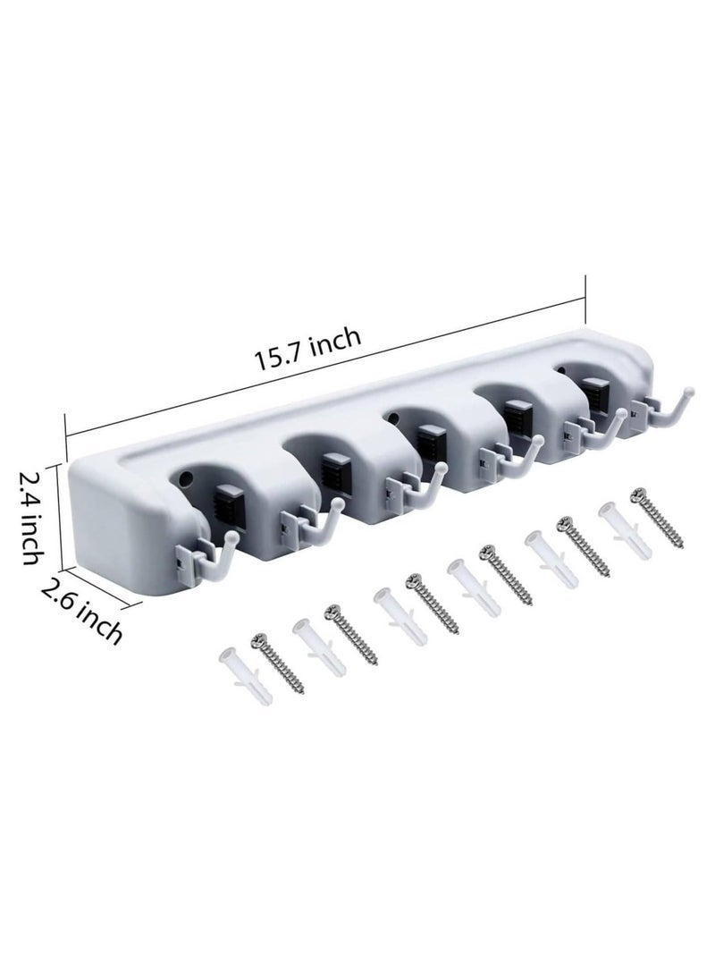 ELTRAZONE Wall-Mounted Tool Holder with Wax-Coated Handlebar | Heavy-Duty Storage Rack with 5 Quick-Release Spring Clamps & 6 Hooks | Multipurpose Organizer for Brooms, Mops, Rakes & Cleaning Supplies | Space-Saving Garage & Kitchen Storage Solution  - Image 3