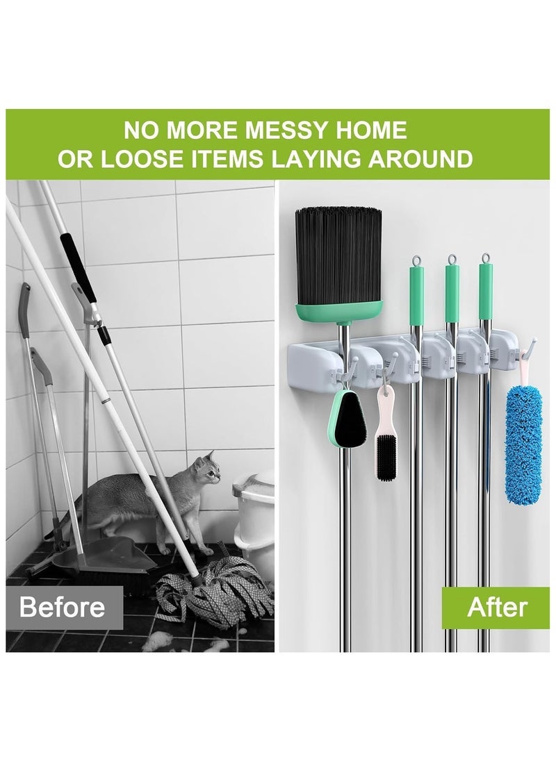 ELTRAZONE Wall-Mounted Tool Holder with Wax-Coated Handlebar | Heavy-Duty Storage Rack with 5 Quick-Release Spring Clamps & 6 Hooks | Multipurpose Organizer for Brooms, Mops, Rakes & Cleaning Supplies | Space-Saving Garage & Kitchen Storage Solution  - Image 5