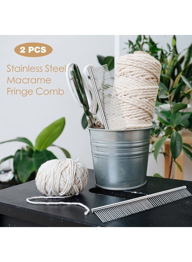 Perthlin 2 Pieces Macrame Comb Macrame Brush Macrame Fringe Comb Dog Stainless Steel Metal Combs Macrame Tassel Brush Supplies For Macrame Fringe Cord Pet Dog Cat Grooming Comb (Silver) - Image 3