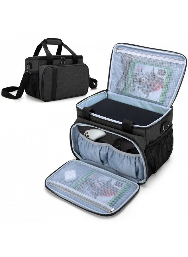 CURMIO CURMIO Game Console Carrying Case Compatible for Xbox Series X, Portable Carrying Bag with Shoulder Strap for Controllers, Cables, Headsets, Ideal for Game Player, Black, Patent Pending, Bag Only  - Image 1