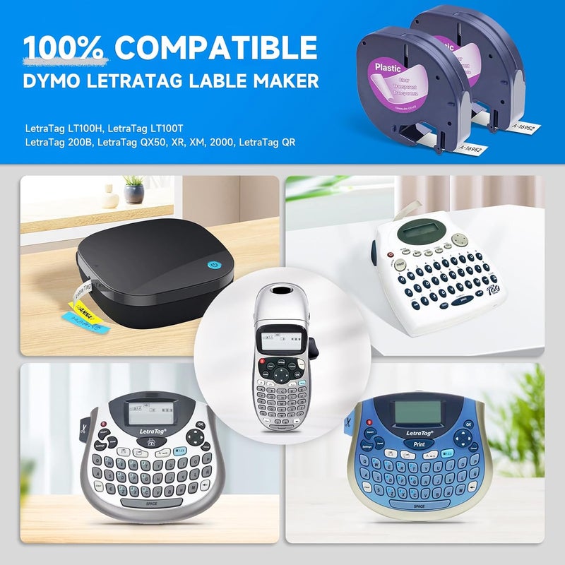 لايبل أوريسون عبوات إعادة تعبئة LetraTag 16952 S0721530 شريط لاصق بلاستيكي شفاف متوافق مع آلة وضع العلامات Dymo LT Plus LT100T QX50، مقاس 1/2 بوصة × 13 قدمًا (12 مم × 4 م)، 10 عبوات - Image 2