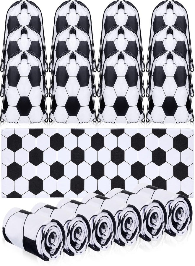 Hahafelt 24 Pack Soccer Gifts Soccer Drawstring Bag Including 12 Pcs Soccer Cooling Towels, 12 Pcs Soccer Drawstring Backpack Soccer Party Favor for Teen Sport Team Gift - Image 1