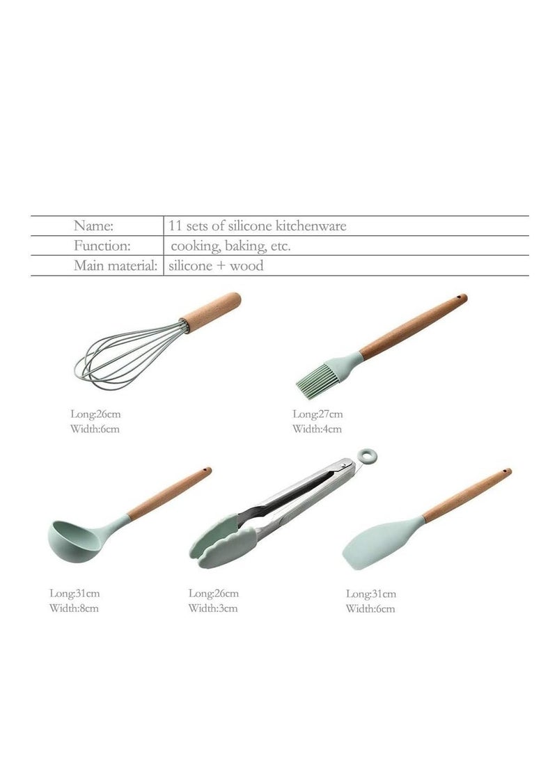 ELTRAZONE Silicone Cooking Kitchen 11PCS Wooden Utensils Tool for Nonstick Cookware,Cooking Utensils Set with Bamboo Wood Handles for Nonstick Cookware，Non Toxic Turner Tongs Spatula Spoon Set - Image 5