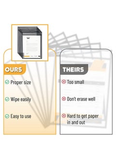Mr. Pen Dry Erase Pockets 6 Pack 10.2 X 14 Inches Black Reusable Plastic Sleeves For Paper Clear Shop Ticket Holders Dry Erase Pocket Sleeves Dry Erase Sleeves Clear Document Sleeves  - Image 5