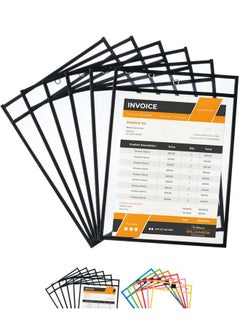 Mr. Pen Dry Erase Pockets 6 Pack 10.2 X 14 Inches Black Reusable Plastic Sleeves For Paper Clear Shop Ticket Holders Dry Erase Pocket Sleeves Dry Erase Sleeves Clear Document Sleeves  - Image 1