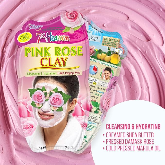 7th Heaven قناع وجه من طين الورد الوردي 7th Heaven مع زبدة الشيا وورد دمشق وزيت المارولا لتنظيف وترطيب البشرة مثالي للبشرة العادية والمختلطة والجافة - Image 2