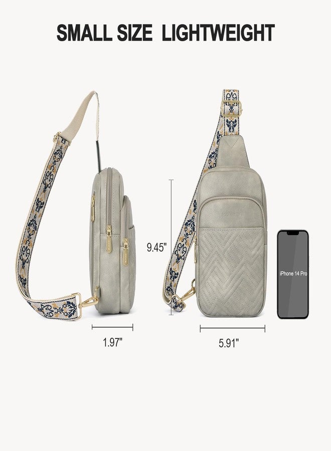 BOSTANTEN Sling Bag Quilted Crossbody Bags for Women Cross Body Purse Leather Fanny Pack with Adjustable Guitar Strap, A-twilight Grey, 9.45 inches, Casual - Image 3
