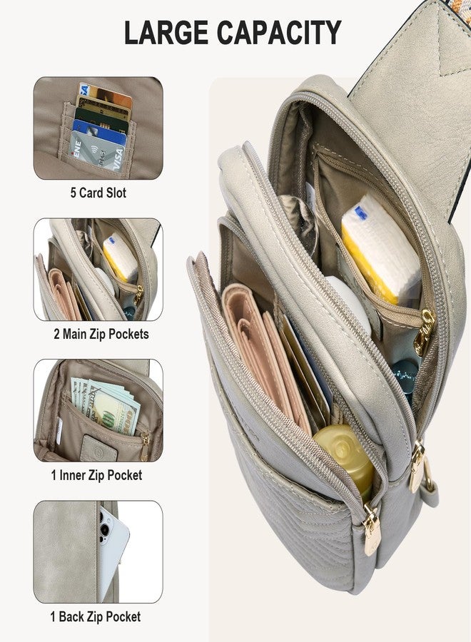 BOSTANTEN Sling Bag Quilted Crossbody Bags for Women Cross Body Purse Leather Fanny Pack with Adjustable Guitar Strap, A-twilight Grey, 9.45 inches, Casual - Image 4