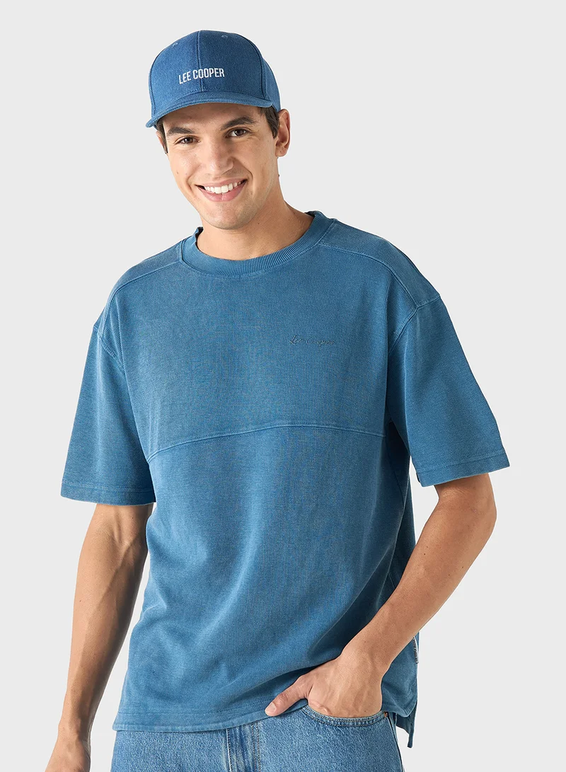 لي كوبر Lee Cooper Ribbed Crew Neck T-shirt with Short Sle