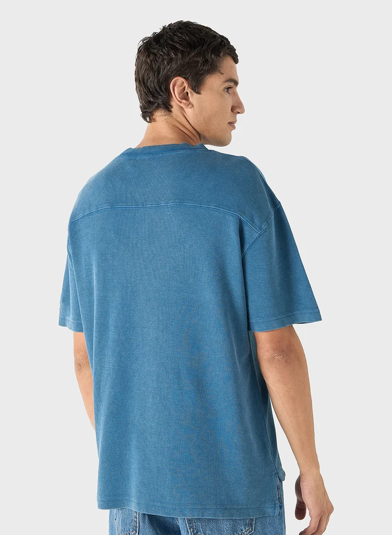 لي كوبر Lee Cooper Ribbed Crew Neck T-shirt with Short Sle